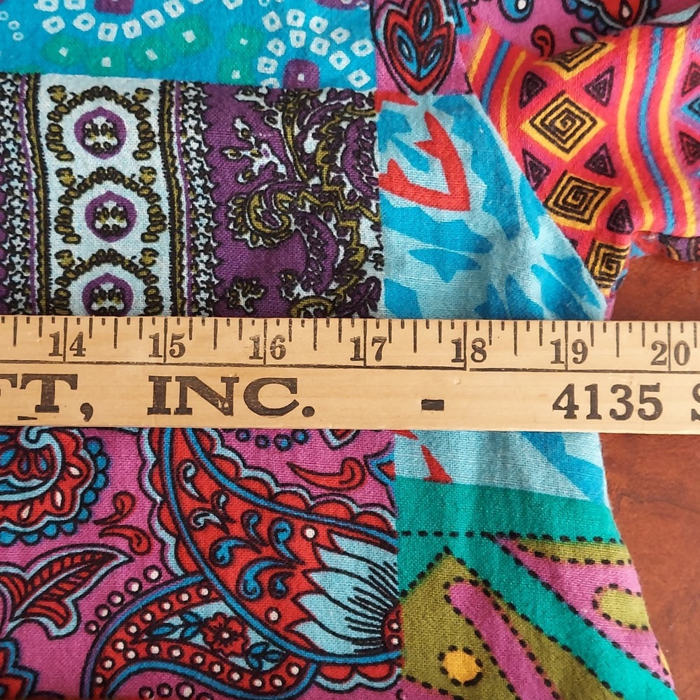 Patchwork Print Maxi Dress Womens XL Boho Festival Colorful Paisley V Neck Indie - Picture 9 of 10